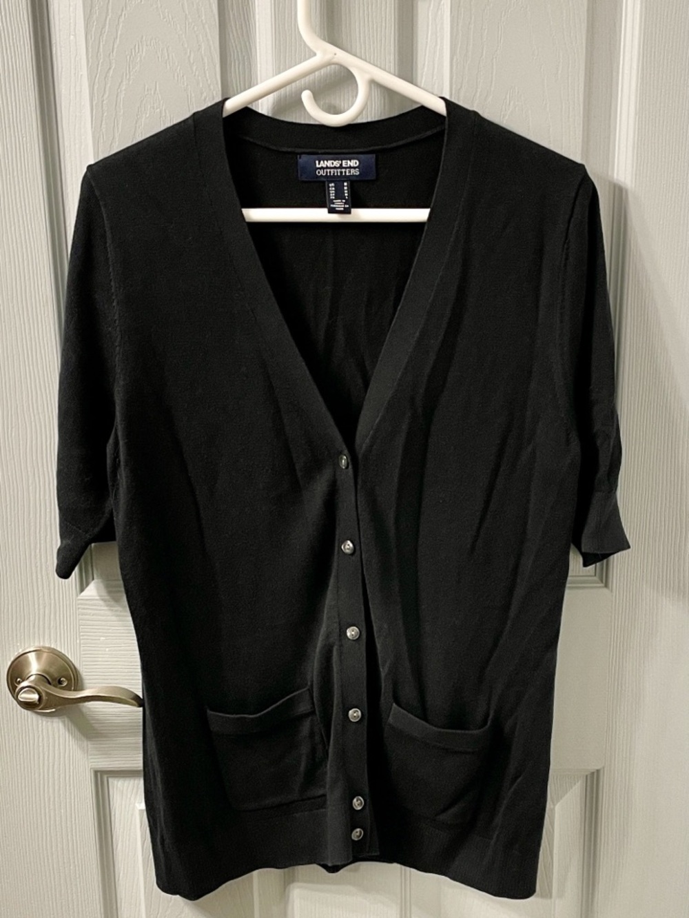 Lands' End Black Short-Sleeve Button Cardigan